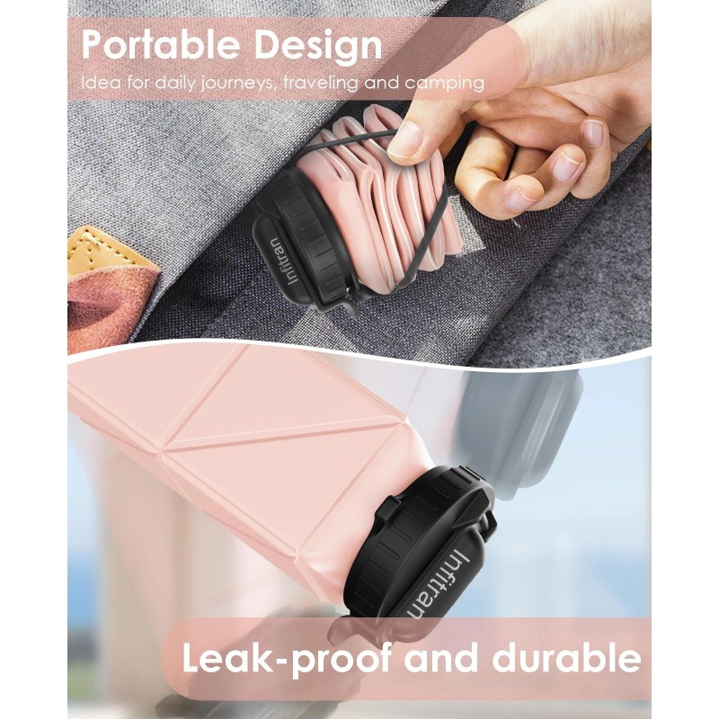 Infitran 2-Pack 20.6oz Collapsible BPA-Free Silicone Leak-Proof Water Bottles