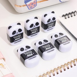 4 Pcs Cute Pencil Sharpener & Eraser 2-in-1 Cartoon Panda Pencil Sharpener Small Manual Pencil Sharpener Kawaii Plastic Sharpener School Office Supplies Pencil Sharpener for Girls Women (Panda)