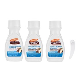 Travel Size Moisturising Set with Cocoa Butter Body Lotion 3 x50ml & Cosmetic Spatula - Daily Moisturiser with Vitamin E for Dry Skin, 48hr Hydration, Helps Improve Marks & Uneven Skin Tone