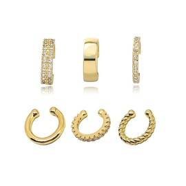 Ear Cuff for Women 14K Gold Plated Cuff Earrings Cubic Zirconia Hoop Huggie Ear Cuffs Gold Ear Cuffs Non Pierced Ear Clips Cartilage Earring Women Jewelry-6Pcs Gold Set