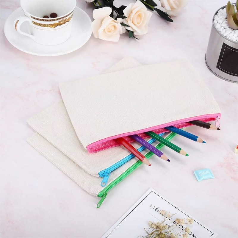 DIY Blank Fabric Pencil Case, 8 Pieces Fabric Bag Zipper