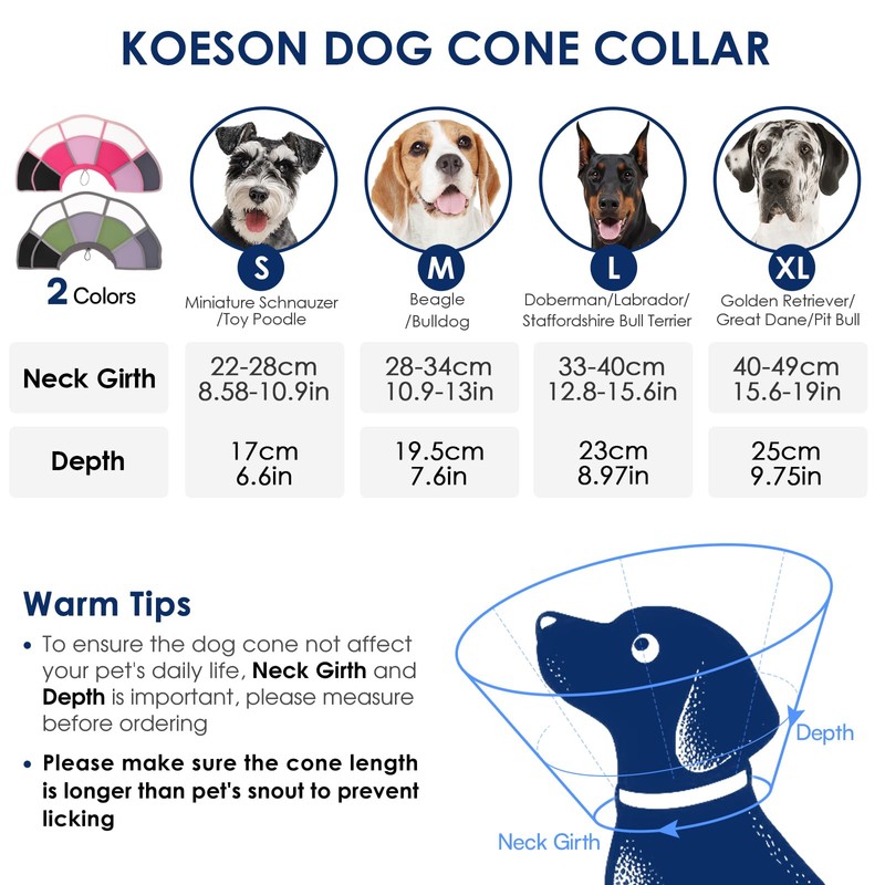 KOESON Dog Cone Collar with Adjustable Drawstring, Reflective & Soft