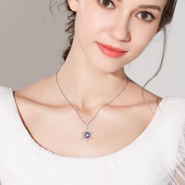 Twoowl Star of David Necklace S925 Sterling Silver Sun Pendant Crystal Necklace Pagan Jewellery Wiccan Gifts for Women Girls