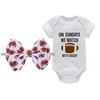 J&J Boutiques Football White Onesie & 6'' Bow Nylon Headband