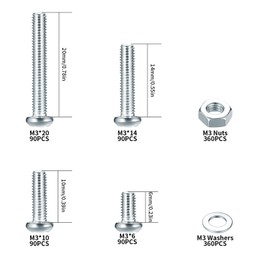 1080 Pcs M3 Cross Pan Head Screws Bolts and Nuts and Washers, Hex Socket Head Button Head Machine Screws Bolts and Nuts with Flat Washers Assortment Kit for Home Office Industrial Electronic