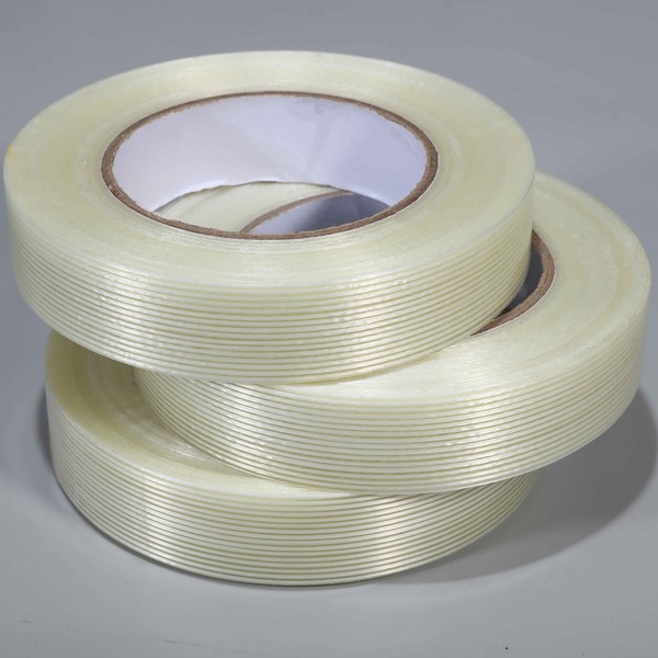 Valley'sYuMiao 3 Pack, 1in×60yds,Mono Filament Strapping Tape, 180yds Total, 5.5mils, Fiberglass Transparent Reinforced Packing, Heavy Duty Wearproof Tape