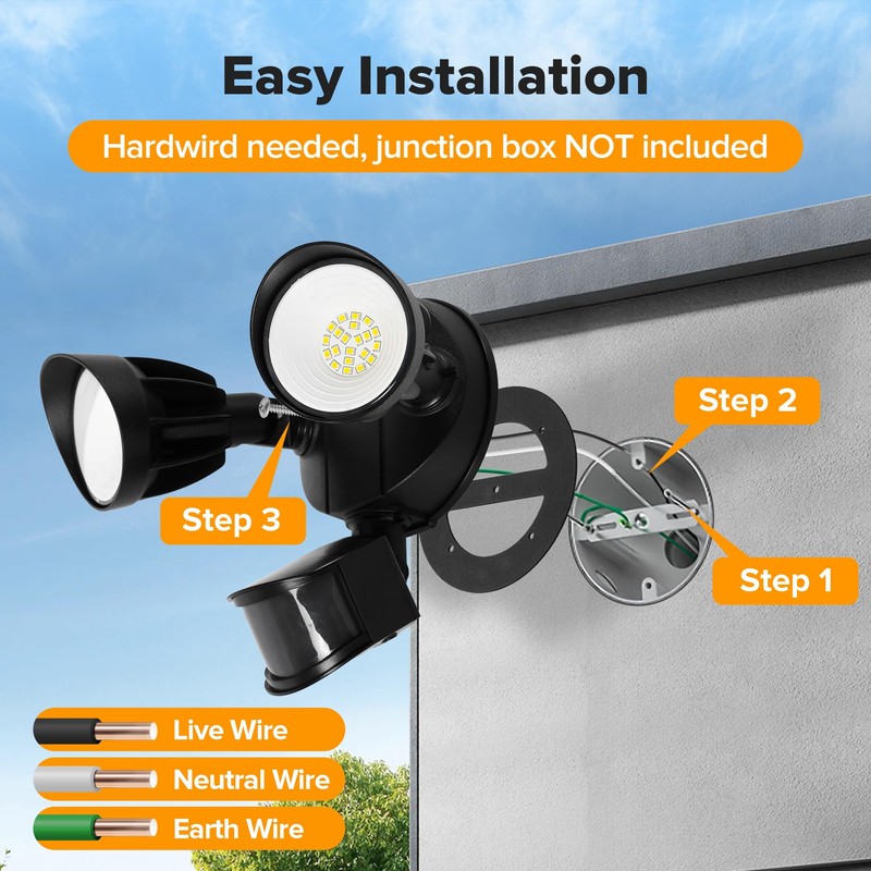 UME LED Security Light Motion Sensor Outdoor Lights, 27W 3000LM,