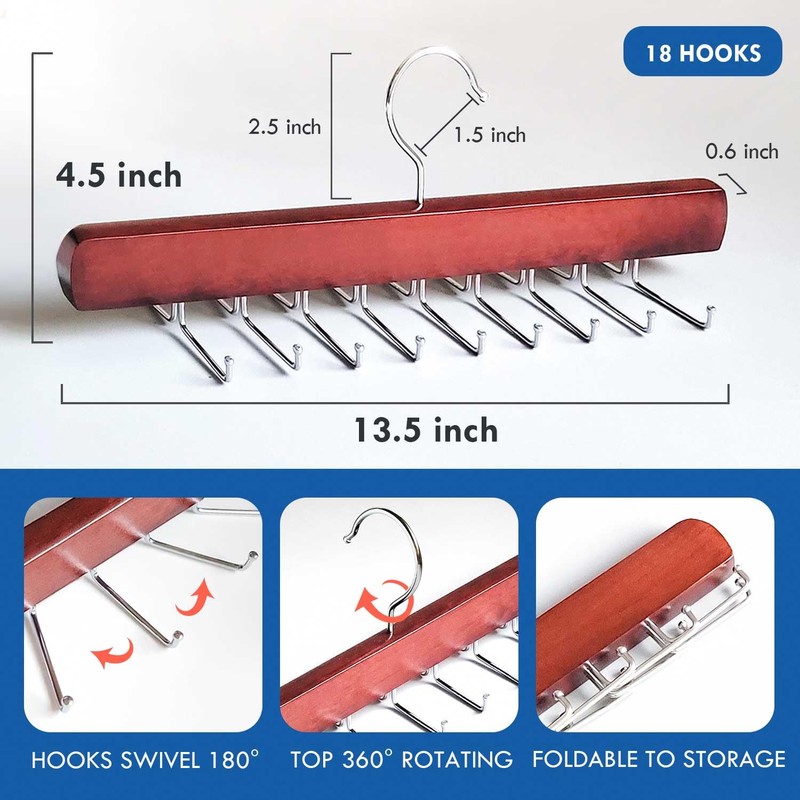 KEOAMG Tie Rack Hanger for Closet, Wooden Tie Hangers for