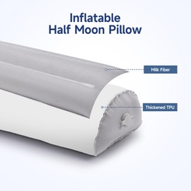 Inflatable Bolster Pillow for Legs, Knees & Back – Lightweight,Half Moon Support Cushion for Sleeping & Travel – Soft Milk Fiber & TPU – Adjustable Lumbar, Knee & Ankle Support 51x21x12cm (Grey)