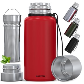 Thermos Flask with Tea Strainer and Double Walled 304 Stainless Steel Cup - 600ml Thermos Flask with Extra Long Filter Ideal for Tea, Coffee and Water