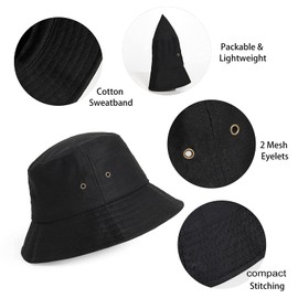 Youth-Bucket-Hat for Big Boys Girls, Kids Summer Solid-Cotton Sun-Beach-Hat Fisherman-Cap for Teens (Size 22") (as8, Age, 8_Years, 16_Years, Black, Medium)