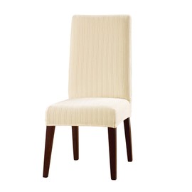 Surefit Home Décor Stretch Pinstripe Short Dining Room Chair One Piece Slipcover, Form Fit, Polyester/Spandex, Machine Washable, 18x19x42 Inches, Cream