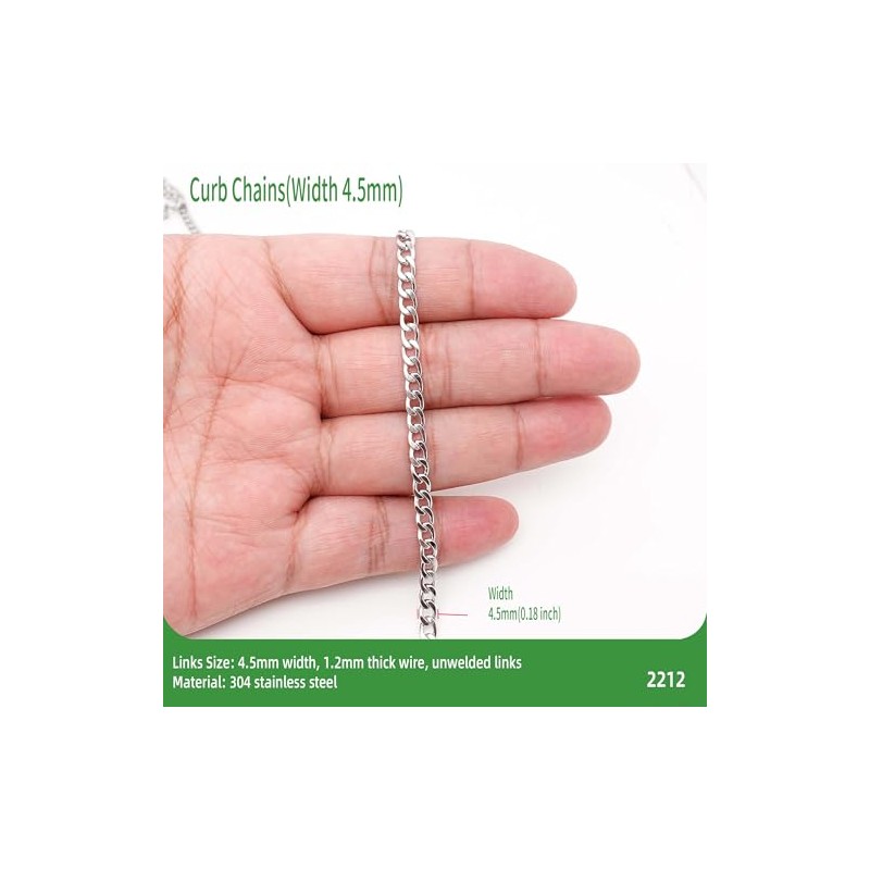 THREENEST 16.4-Feet Stainless Steel Curb Chains,Thick Decorative Cuban Twisted Links
