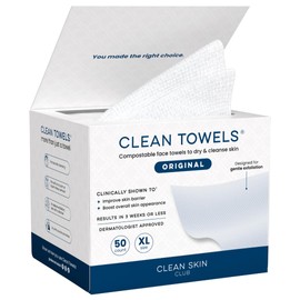 Clean Skin Club Clean Towels XL®, 100% USDA Biobased Face Towel, Disposable Face Towelette, Eczema Association Accepted, Makeup Remover Dry Wipes, Ultra Soft, 1 Pack, 50 Ct