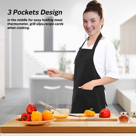 SourceTon Cooking Apron, Adjustable Cooking Apron with Pockets and Adjustable Elastic Chef Hat for Men and Women, Black, 35 x 27 inches