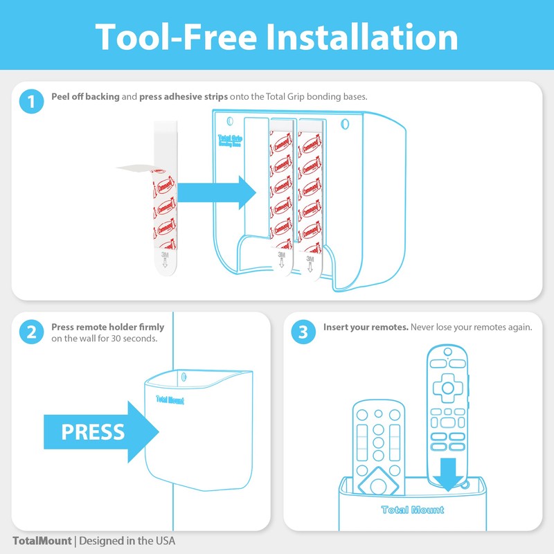 TotalMount Hole-Free Remote Holder – Eliminates Need to Drill Holes