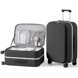 mixi 24 Inch Carry On Luggage 22x14x9 Airline Approved PC Hard Shell Suitcase Top Opening Aluminum Frame Travel Suitcases with Wheels, Blcak