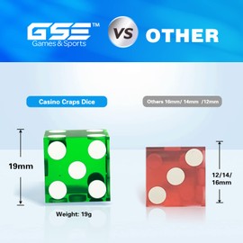 GSE Games & Sports Expert AAA Grade 19mm Pro Vegas Casino Style Craps Dice Set of 5 with Razor Sharp Edges & Matching Serialized Numbers for RPG, Dice Stacking, Yahtzee Dice Games