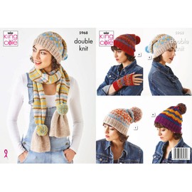 King Cole 5968 Adult DK Hat Scarf Hand Warmers Knitting Pattern