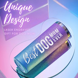 Onebttl Dog Mom Gifts for Women, Dog Lovers Tumbler Insulated Stainless Steel Cup (590ml, Glitter Purple-Blue)