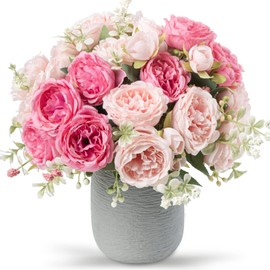 Artificial Peonies Silk Flowers, Pink Faux Peony Bouquet 4 Bundles Florals Arrangements Decor for Farmhouse Home Boho Wedding Table Centerpiece, Fake Plastic Flower Bulk for Vase Decoration (Mix Pink)