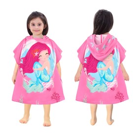 BTNEEU Bath Poncho Children's Bath Towels with Hood Mermaid Poncho Towels Microfibre Beach Towels Shower Towels Ultra Absorbent Bathrobe Swimming Towel Surf Poncho for Boys Girls 2-6 Years