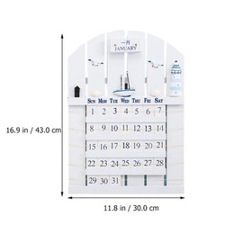 IMIKEYA Wooden Block Calendar Perpetual Wall Calendar Retro Mediterranean Wood Calendar Nautical Wall Hanging Decoration Ornament White