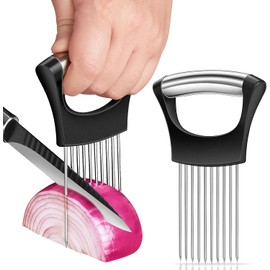 Stainless Steel Onion Holder with prongs - Onion Cutter - Portable Onion Holder for Slicing and Onion Slicer - Perfect for Cutting Onions, Tomatoes, Vegetables, Avocados, Eggs, Meat, and More