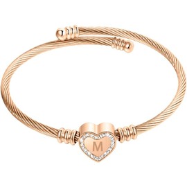 CLEPSIDRA® Pulseras de mujer personalizadas con inicial. Accesorios y regalos para mujer elegantes y resistentes. Joyeria de acero inoxidable con dijes para mujer A-Z. Brazalete ajustable. Gift, Jewelry