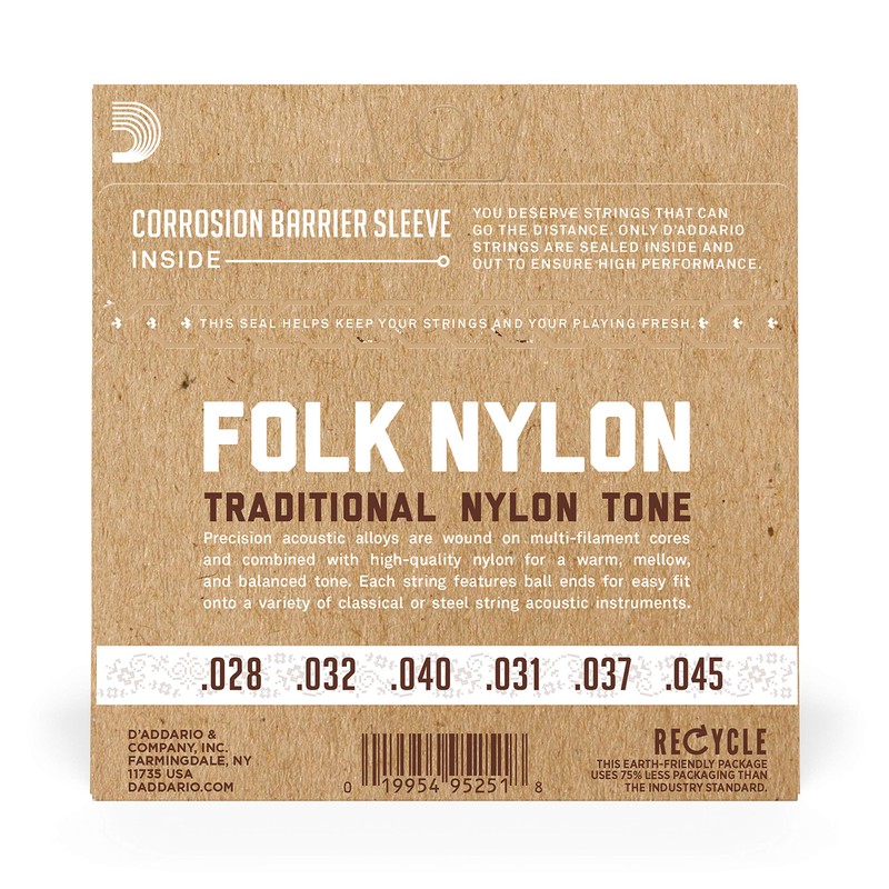 D'Addario ダダリオ ボールエンドナイロン弦 Folk Nylon EJ33 80/20 Bronze/Clear Nylon Trebles