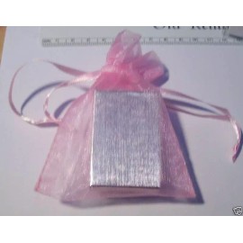Unbranded Three 3"x3" Pink Organza Gift Bag & 1.75x1.25" Silver Jewelry Box Sets