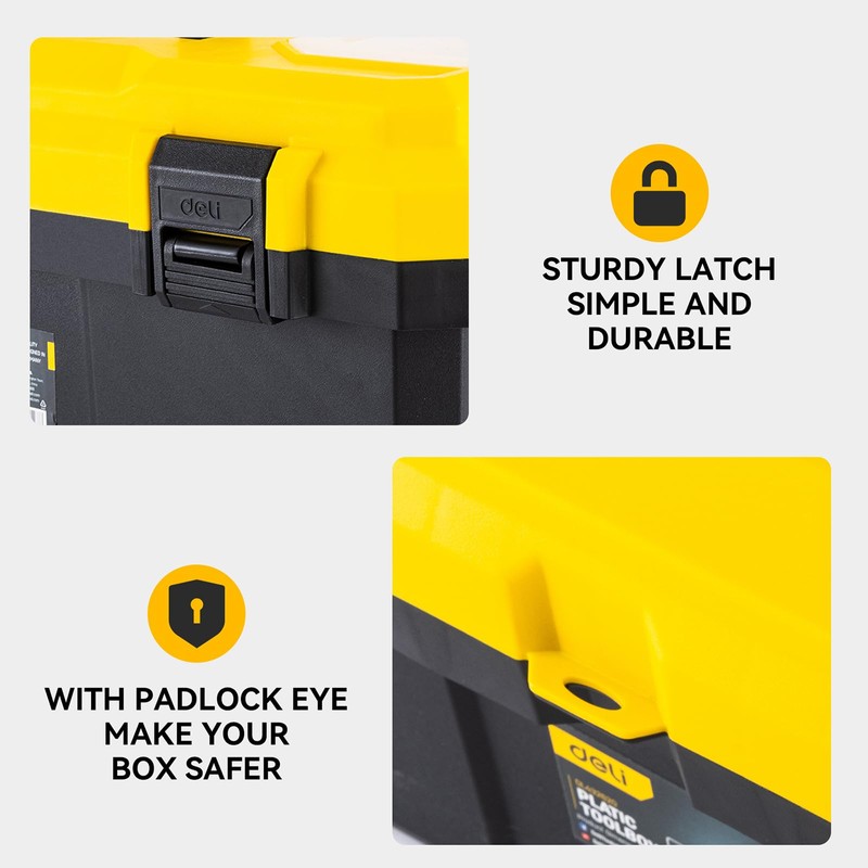 DELI 16-inch Tool Box with Removable Tray, Small Parts Box