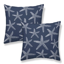 DAFENA Navy Blue Coastal Pillow Covers 18x18 Inch 2 Pcs Sea Starfish Decor Throw Pillows Nautical Beach Ocean Themed Summer Outdoor Holiday Decoration Pillowcase Linen Cushion Cover for Couch Sofa