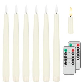 Flameless Taper Candles with 3D Wick, 9.6" Real Wax LED Candles with 2 Remote and Timer, 6 Pack Flickering Candlesticks Battery Operated, Classic Tall Taper Candles for Home, Wedding, Party, Ivory