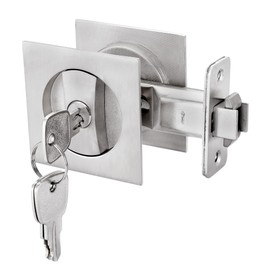 Malimali Pocket Door Lock with Key, Brushed Steel Pocket Door Hardware Square Door Lock for Privacy Sliding Door Bifold Door Locks Pocket Door Pull Handles Replacement Hardware