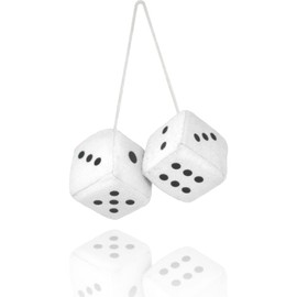 Eluckya Pair 2.75” White Fuzzy Plush Dice Classic Vintage [Nostalgic 80’s Fuzzy Car Dice for Mirror ] for Automotive Interior Mirrors