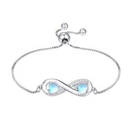 PRAYMOS Infinity Bracelets for Women 925 Sterling Silver Heart Moonstone Bracelet Friendship Jewellery Birthday Gifts for Sisters Women with Gift Box, Sterling Silver