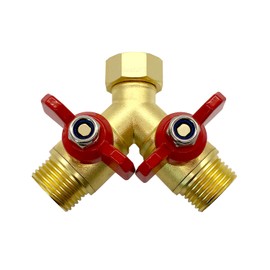 BesNPT Brass 3/4" GHT Garden Hose Ball Valve 2-Way Y Full Port Splitter Adapter Connector with Butterfly Handle