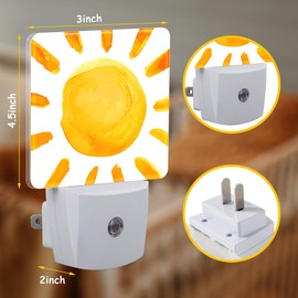 Neidius Night Light,Boho Watercolor Sun Plug-in Night Light Auto Dusk-to-Dawn Sensor Energy Efficient LED Lamp for Room Decor,Hallway,Kitchen,Bathroom,Nursery,Stairs