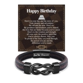 BOCHOI Birthday Gifts for Men Birthday Bracelets for 21st 30th 40th 50th 60th, Mens Gifts Infinity Knot Braided Leather Bracelets, Happy Birthday Gift for Him