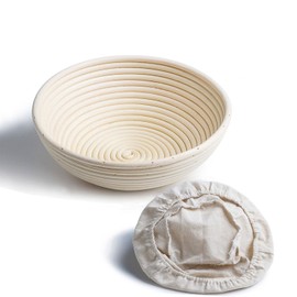 Banneton Bread Proofing Basket 8.5 inch Round 2 pcs Natural Rattan Cane Brotform Handmade & Linen Liner Cloth