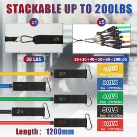 WIKDAY Exercise Resistance Bands with Handles for Working Out, 150/200/250/300 Lbs Workout Bands Set with Door Anchor for Physical Therapy, Yoga, Pilates