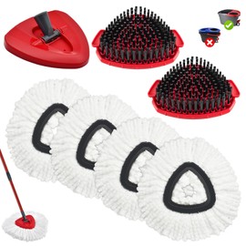 7 Pack Mop Heads Replacements for O Cedar, MOp Replace Heads for EasyWring 1 Tank,Includes 4 Microfiber Spin Mops Refills,2 Upgrade Scrubber Brushes and 1 Base for Deep Cleaning Machine Washable