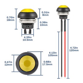 VEXUNGA 12 mm Switch Momentary Push Button Mini Momentary Push Button On Off Push Button Waterproof Push Button Round with Cable Yellow (Pack of 6)
