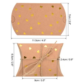 PATIKIL Pillow Boxes, 50 Pcs Wedding Gift Boxes Paper Box Gold Tone Heart with Ropes 3.5x2.6 Inch for Gift Wrap Wedding Parties, Yellow