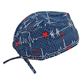 Scrub Cap Navy Blue EKG Doo Rag with Sweatband Nurse Doctor Costume