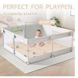 Bella’s Friends Foldable Baby Play Mat for Floor, 47"x47" Vegan Leather Playpen Mat, 1.5" Extra Thick Foam, Non-Toxic, Wipe-Clean, Travel-Ready, Non-Slip Crawling Mat for Kids Toddlers&Infants, Beige