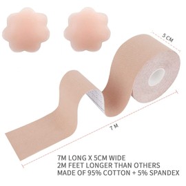 Clothing Body Band for Larger Breasts A-G Cups 7M Extra Long Roll Blast Tape with 2 Reusable Nipple Covers, pink