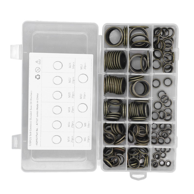 170PCS Set Drain Plug Gasket 10 Sizes Rubber and Metal