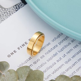 MOROYA 14K Gold Plated Anti Anxiety Ring for Women Men Sun Star Moon Stainless Steel Fidget Ring Gold Spinner Ring Band with Black Box Packed (Glossy Gold, 8)